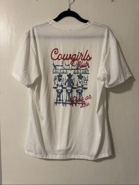 Cowgirls Club Graphic Tee - White with Red & Navy Print
